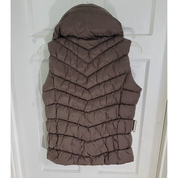 Zara Basic Womens Brown Full Zip Puffer‎ Vest Quilted Convertible Hood Size M - Picture 5 of 9